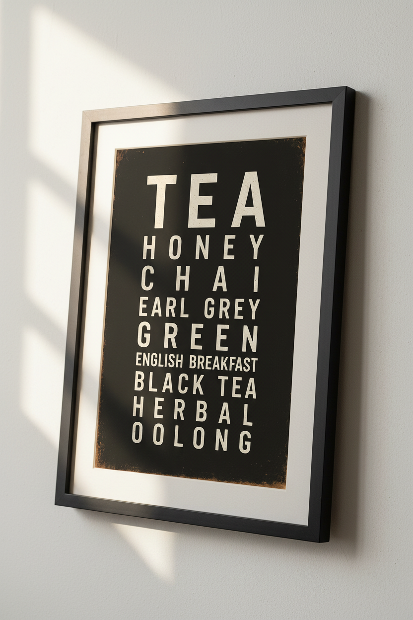 Minimalist Tea Varieties Wall Art Print | Rustic Farmhouse Kitchen Decor