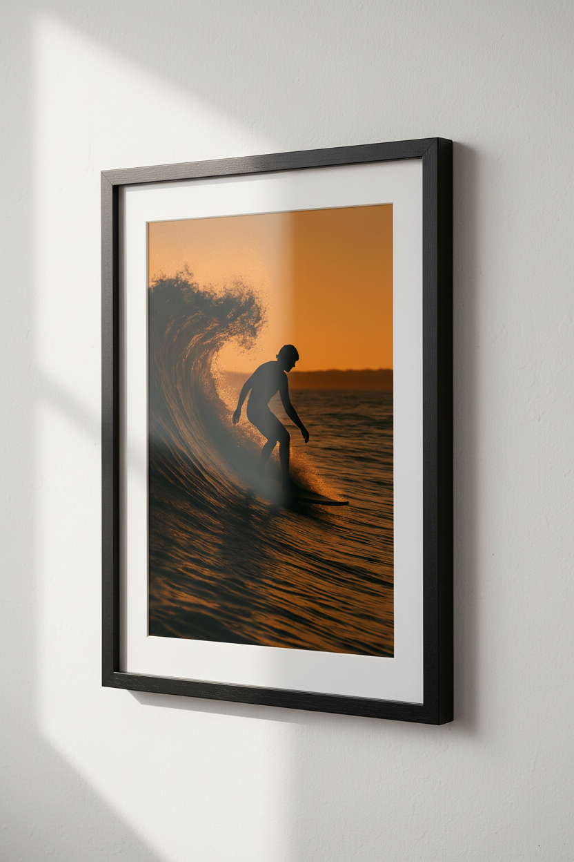 Surfer Sunset Wall Art Print | Golden Hour Ocean Wave Poster