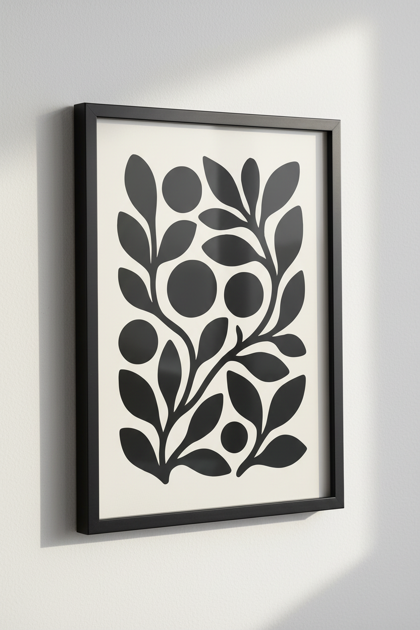 Minimalist Botanical Framed Art Print | Boho Living Room Decor | Black &amp; White Abstract Floral Poster Ready to Hang