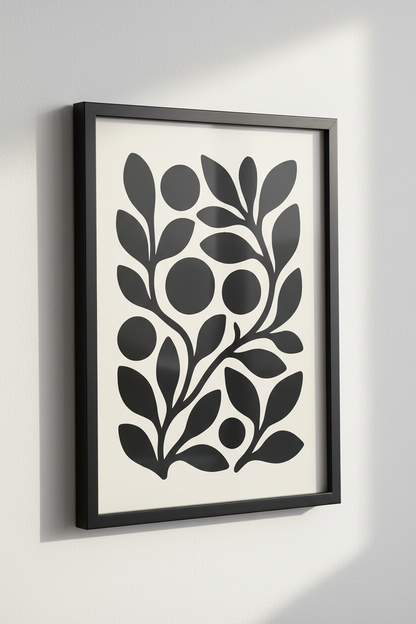 Minimalist Botanical Framed Art Print | Boho Living Room Decor | Black &amp; White Abstract Floral Poster Ready to Hang