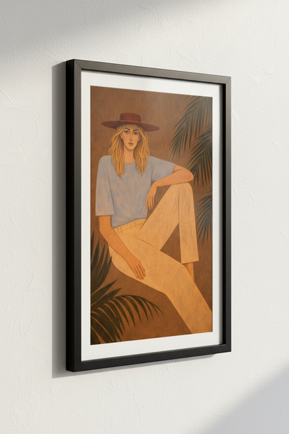 Boho Woman Portrait Wall Art Print | Mid-Century Modern Living Room Decor | Minimalist Framed Art Poster