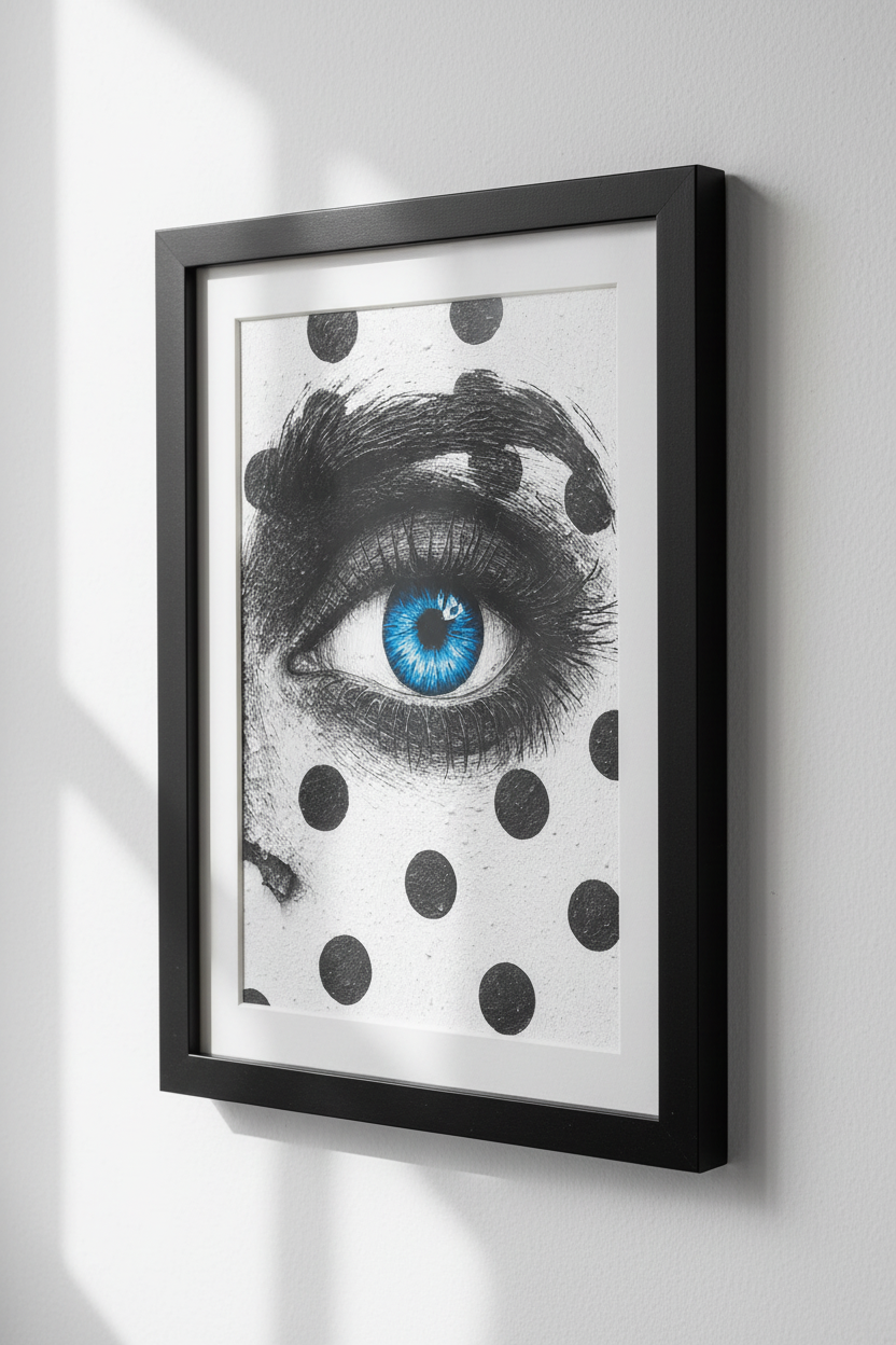 Abstract Eye Framed Wall Art | Modern Home Decor | Pop Art Inspired Poster Print | Ready to Hang Black &amp; White Blue Eye Art