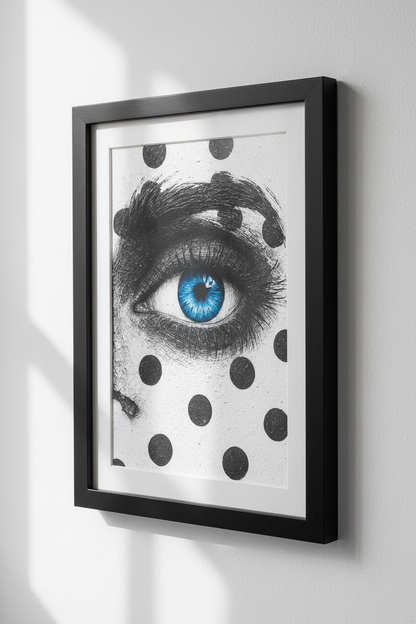 Abstract Eye Framed Wall Art | Modern Home Decor | Pop Art Inspired Poster Print | Ready to Hang Black &amp; White Blue Eye Art