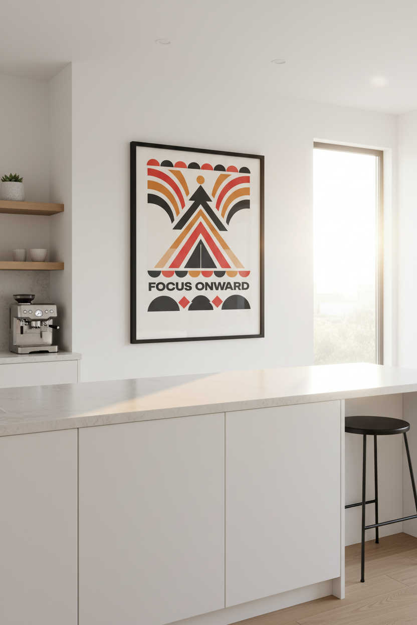 Abstract Geometric Focus Onward Wall Art Print | Boho Office Decor | Mid Century Modern Motivational Poster | Unframed, Framed, Digital