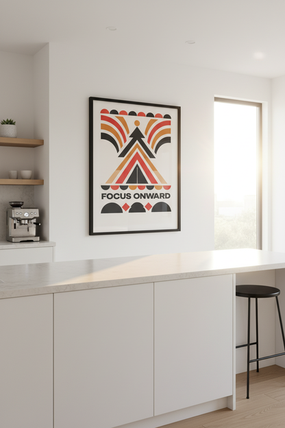 Abstract Geometric Focus Onward Wall Art Print | Boho Office Decor | Mid Century Modern Motivational Poster | Unframed, Framed, Digital