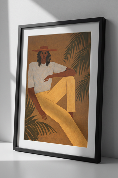 Minimalist Bohemian Art Print | Man with Dreadlocks Framed Wall Art | Mid-Century Modern Living Room Decor | Gallery Wall Poster