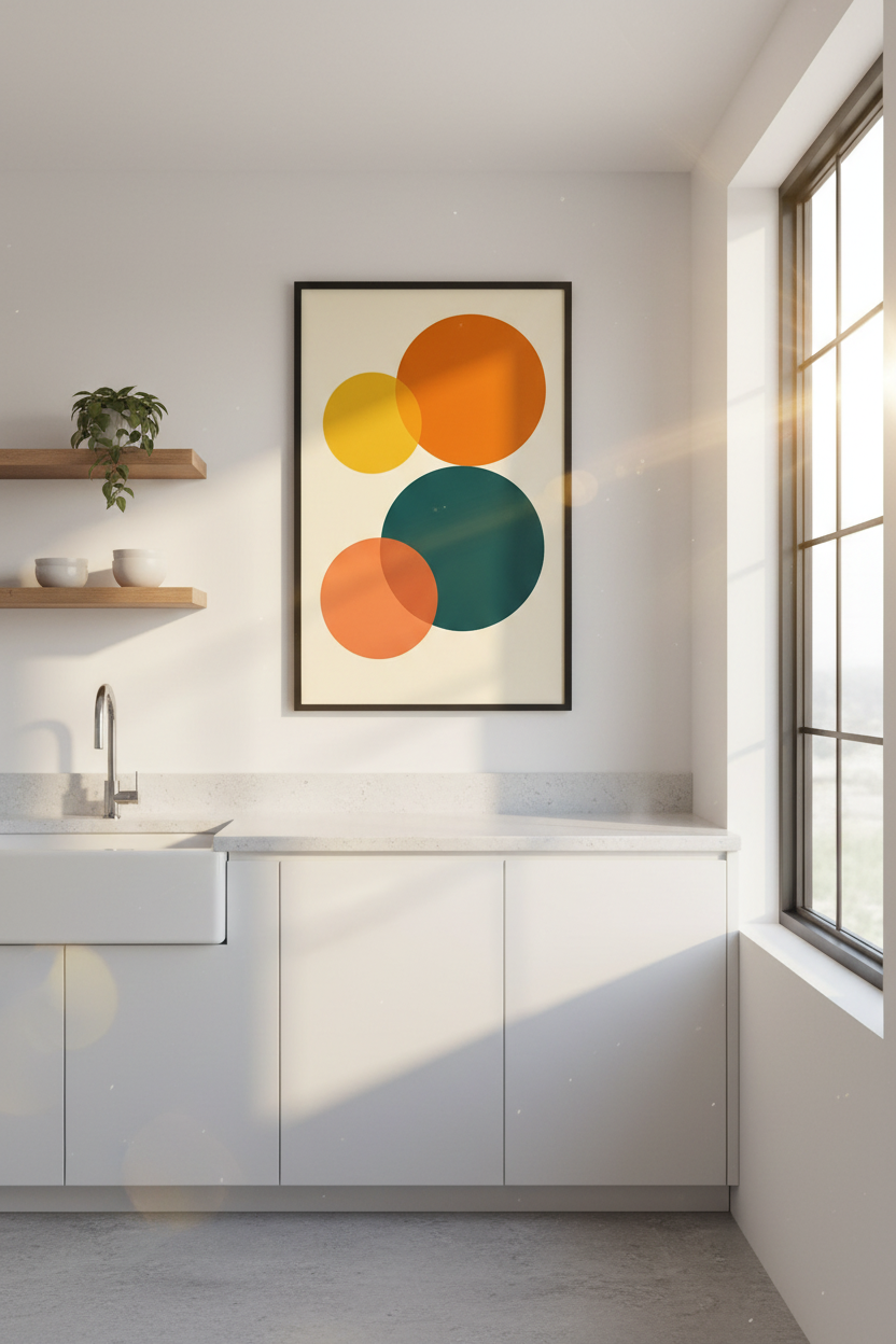 Abstract Geometric Wall Art Print | Mid Century Modern Wall Decor | Minimalist Poster | Orange Teal Yellow Circles
