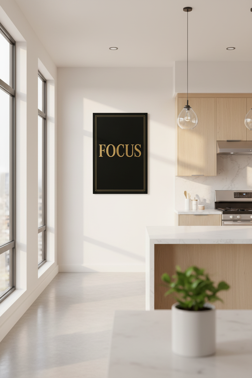 Minimalist Focus Gold Lettering Wall Art | Office Decor | Modern Entrepreneur Poster Print | Digital Download or Framed