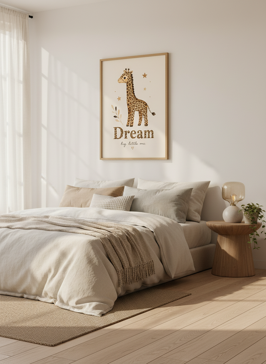 Watercolor Giraffe Dream Big Wall Art | Safari Nursery Decor | Boho Animal Poster
