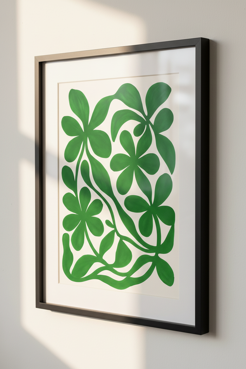 Abstract Botanical Framed Wall Art | Mid-Century Modern Leaves Print | Green Nature Decor | Ready to Hang Poster