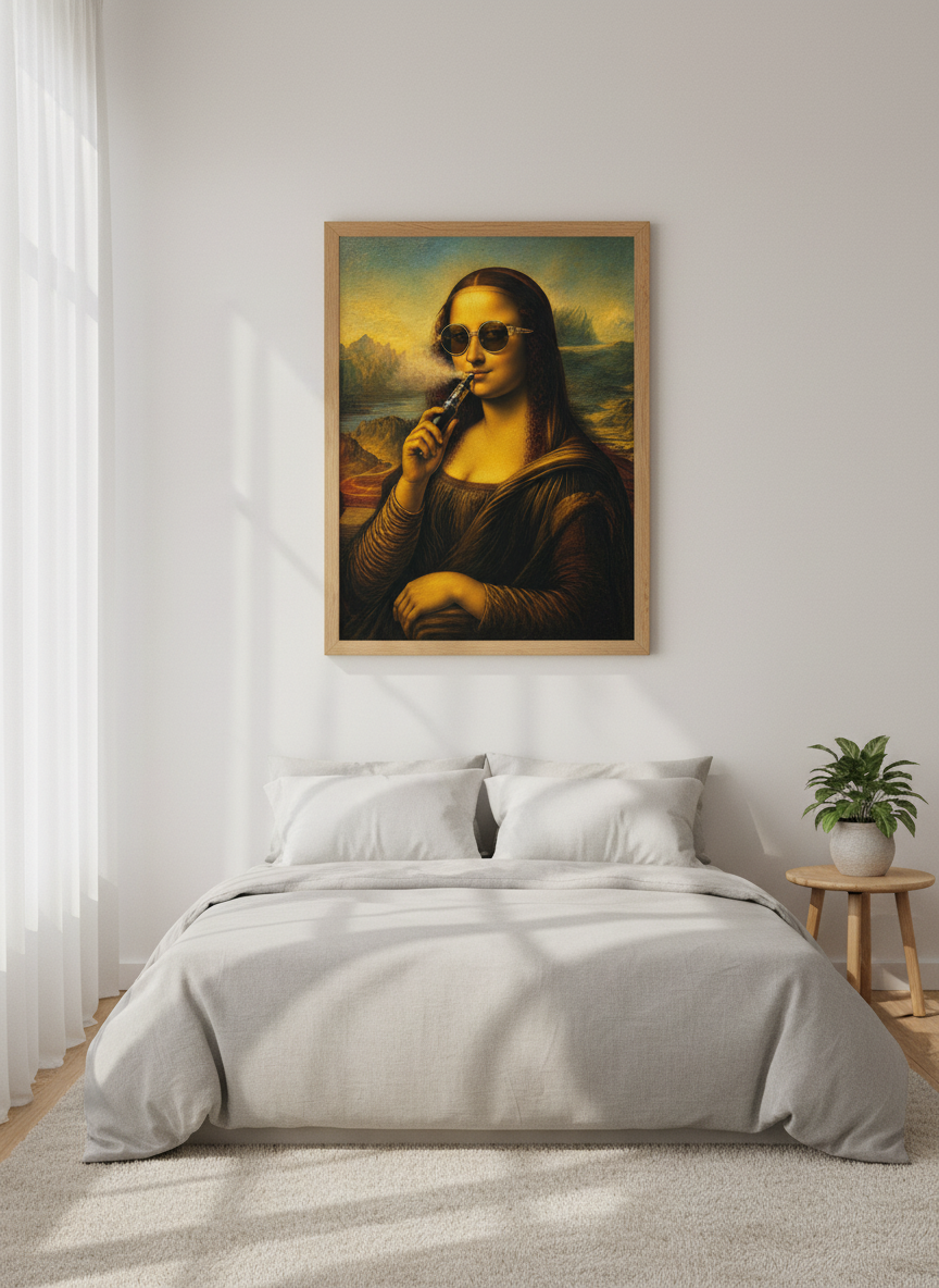 Mona Lisa Vaping Wall Art | Funny Renaissance Parody, Trendy Dorm Room Decor Poster