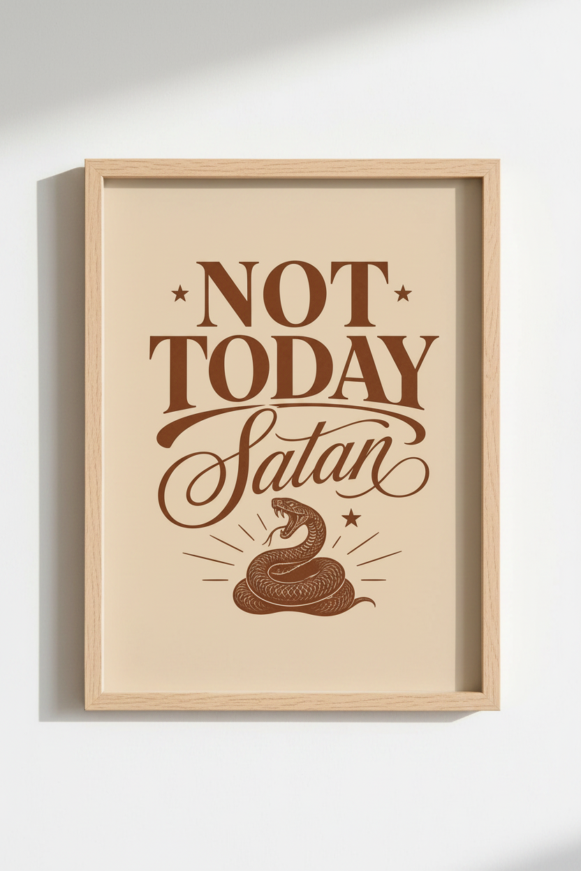 Not Today Satan | Vintage Typography, Soft Beige Decor