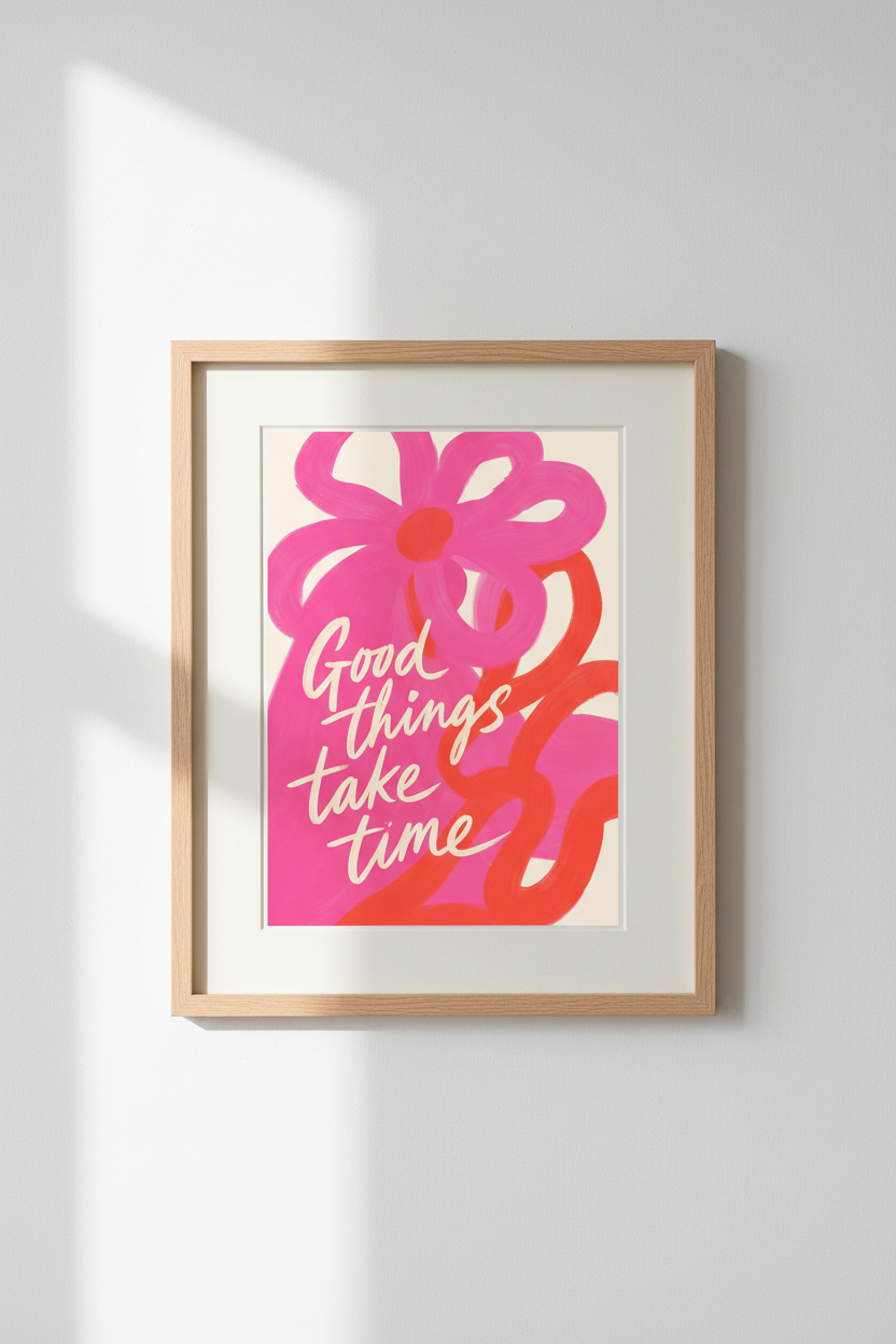 Pink Dopamine Wall Art | Colorful Floral Quote Poster, Abstract Preppy Room Decor