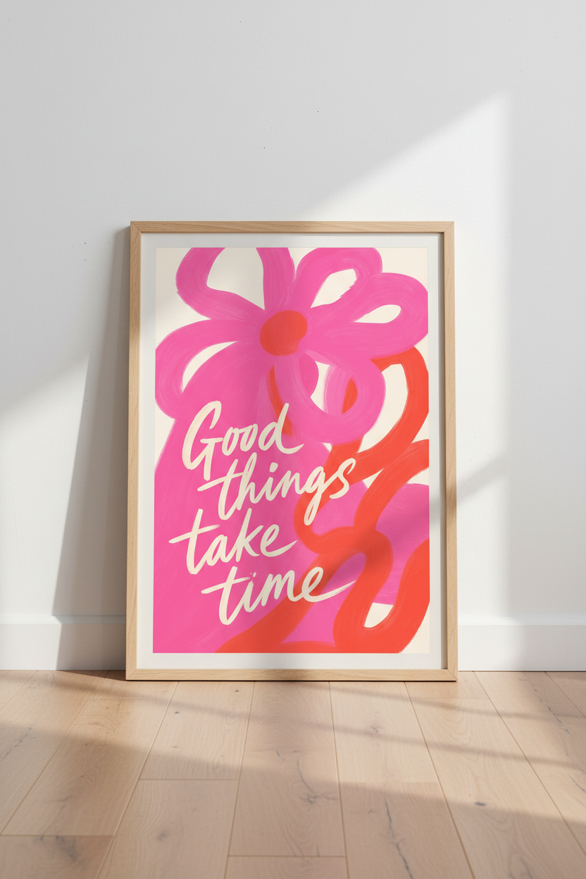 Pink Dopamine Wall Art | Colorful Floral Quote Poster, Abstract Preppy Room Decor