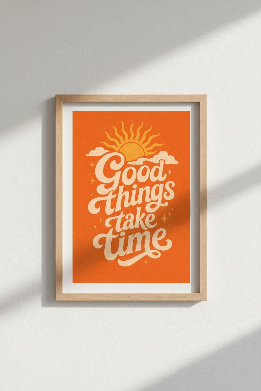Retro Orange Wall Art Print | Vintage Sunburst Quote Poster, Groovy Room Decor