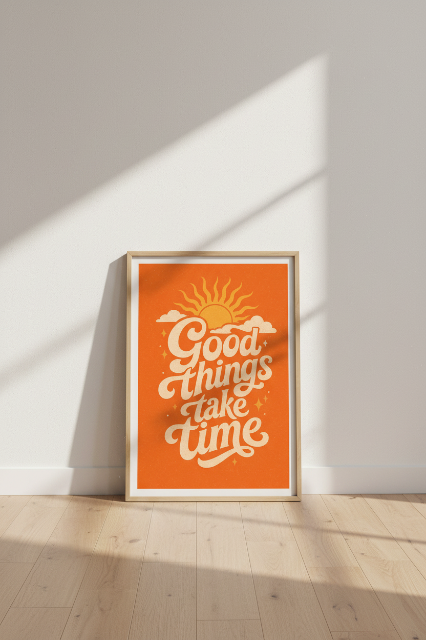 Retro Orange Wall Art Print | Vintage Sunburst Quote Poster, Groovy Room Decor