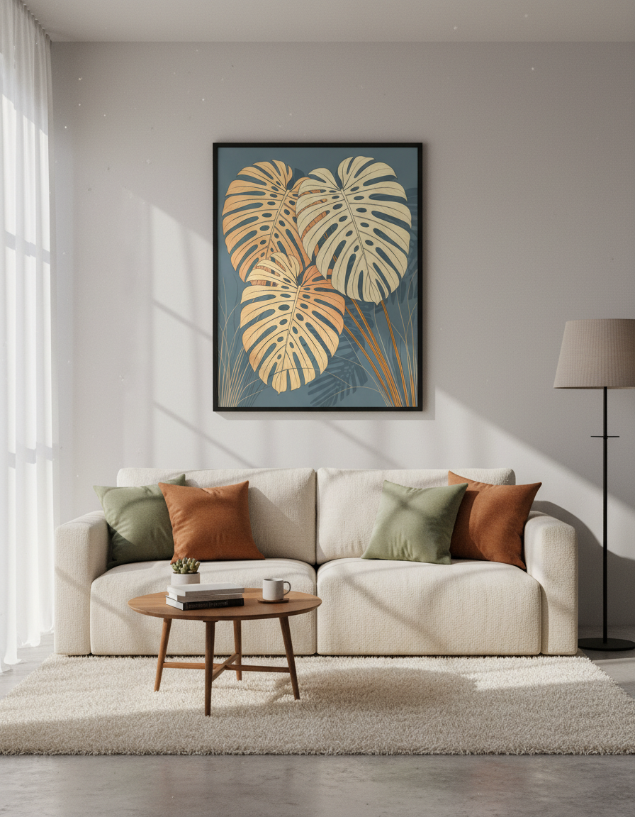 Monstera Deliciosa Botanical Print | Tropical Leaf Wall Art