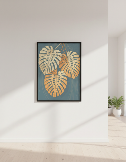 Minimalist Botanical Monstera Leaves Wall Art Print | Living Room Decor | Bohemian Modern Poster | Abstract Nature Art