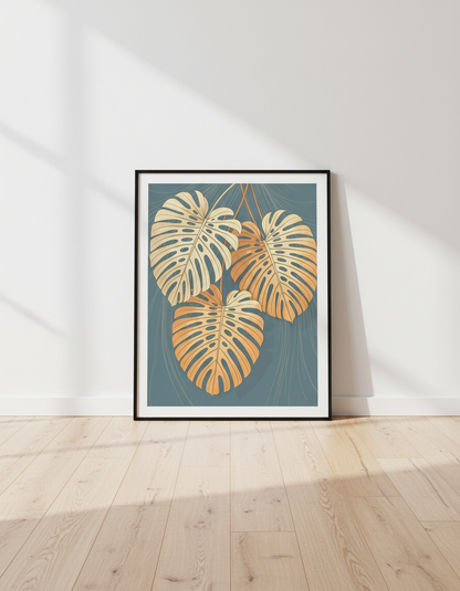 Minimalist Botanical Monstera Leaves Wall Art Print | Living Room Decor | Bohemian Modern Poster | Abstract Nature Art