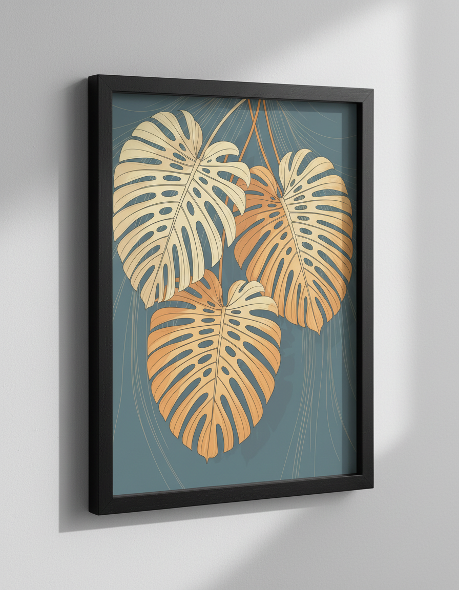 Minimalist Botanical Monstera Leaves Wall Art Print | Living Room Decor | Bohemian Modern Poster | Abstract Nature Art