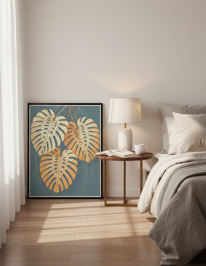 Minimalist Botanical Monstera Leaves Wall Art Print | Living Room Decor | Bohemian Modern Poster | Abstract Nature Art