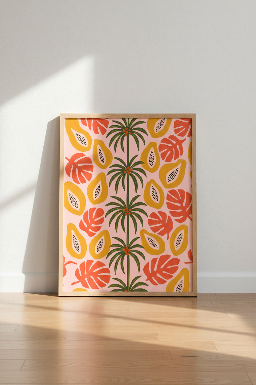 tropical-fruit-papaya-pink-palm-on-the-floor-a19ae3.png