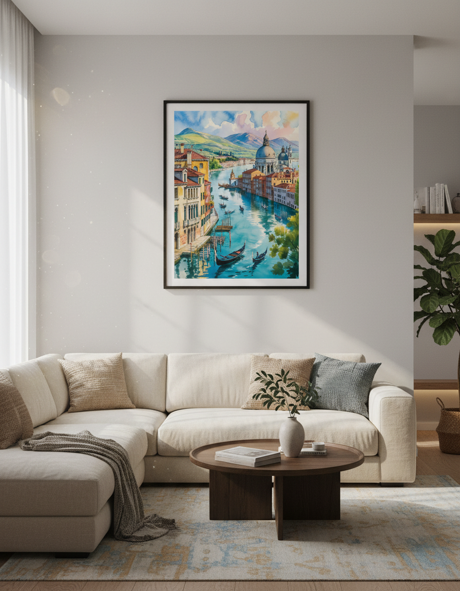 Panoramic Watercolour &amp; Ink Landscape Print | Artistic Wall Art