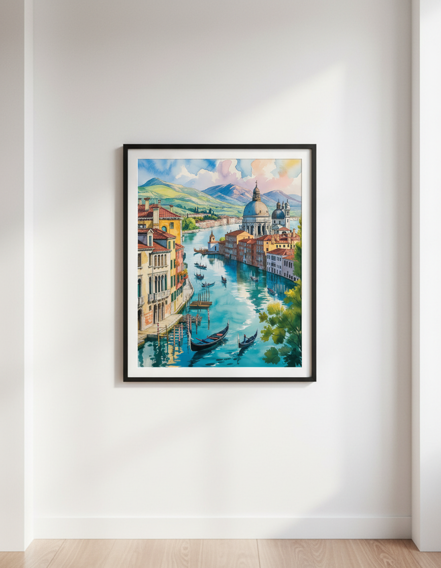 Panoramic Watercolour &amp; Ink Landscape Print | Artistic Wall Art