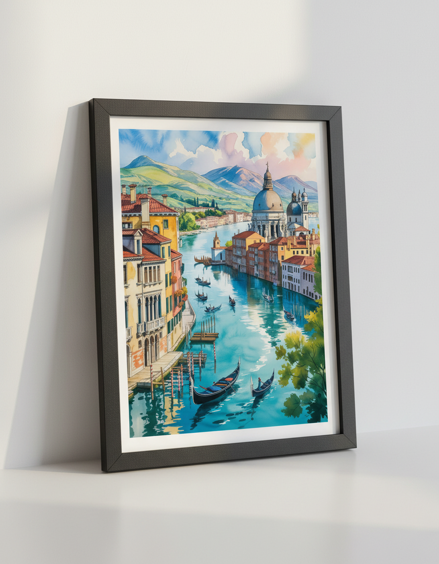 Panoramic Watercolour &amp; Ink Landscape Print | Artistic Wall Art